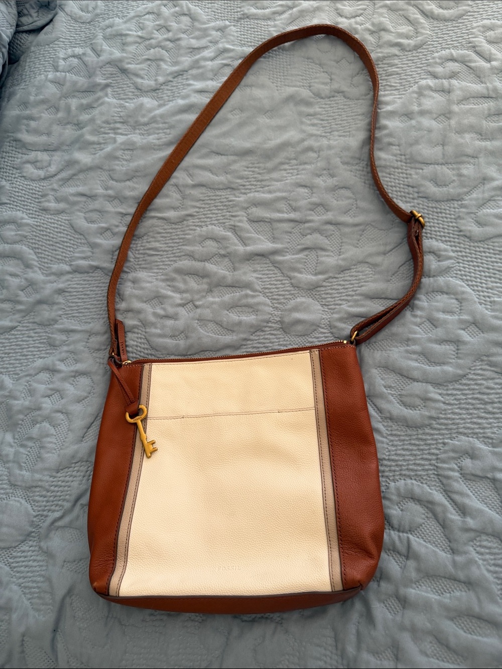 Fossil Two-Tone Brown and Cream Leather Crossbody Bag